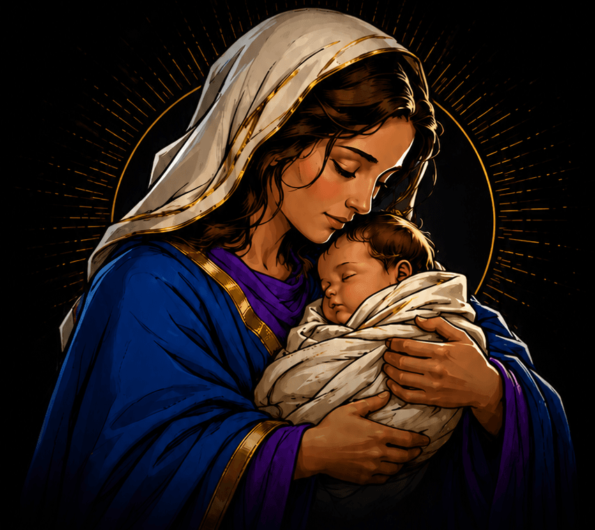 Illustration of Mary holding the infant Jesus